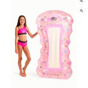 Justice 62" Inflatable Mesh Lounger Pool Float, Ages 6+, Retro Beach Design